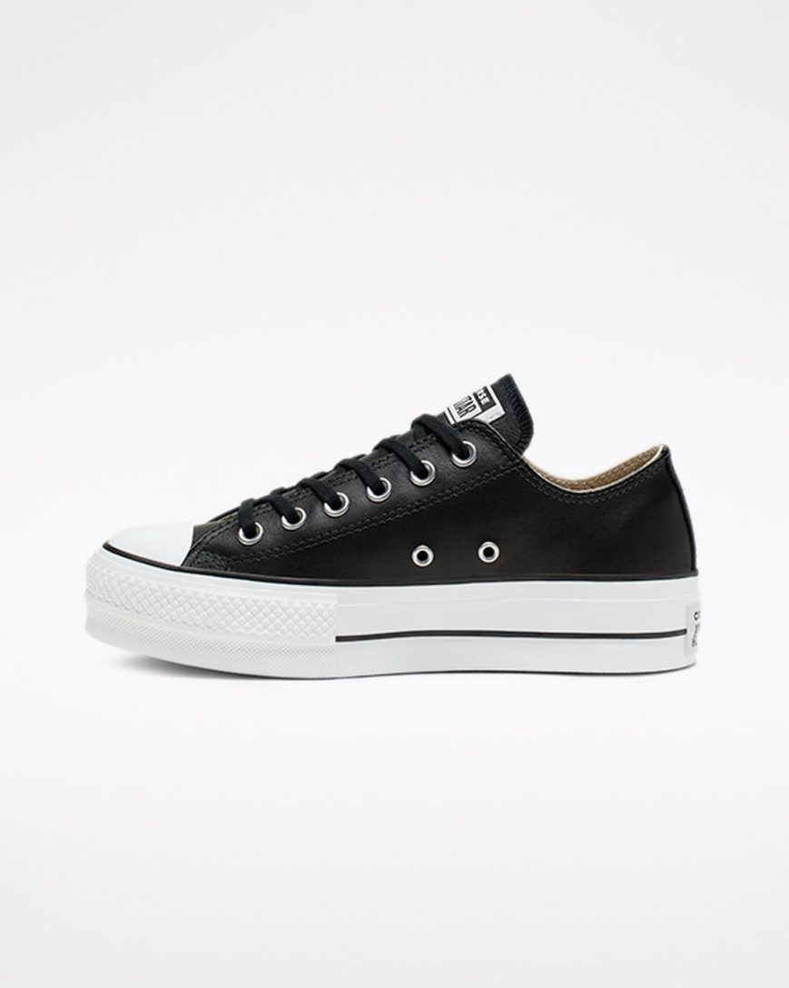 Topanky Na Platforme Converse Chuck Taylor All Star Lift Kozene Nizke Damske Čierne Biele | SK RJYHO3